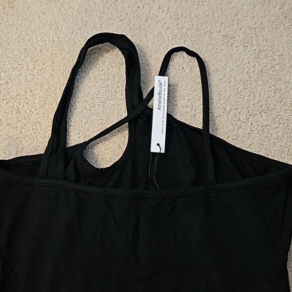 2/$15 Amélieboutik Solid Asymmetrical Neck Hanky Hem Crop Top Black XS - Picture 9 of 10